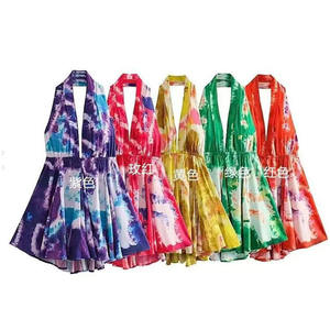 <span class=keywords><strong>2025</strong></span> nouvelles femmes Sexy robe imprimé fleuri robe dos nu <span class=keywords><strong>vacances</strong></span> robe courte dame licou jupe - Product Image 2