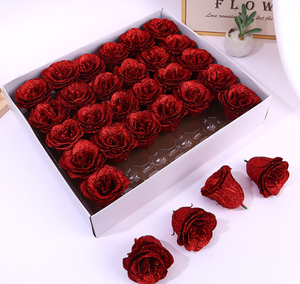 Cabeças de Flores de Rosa com Glitter Cristal e Lantejoulas, 7cm de Diâmetro, Rosas Artificiais com Glitter para Buquês de Ano Novo e Dia dos Namorados - Product Image 1