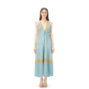 Vestido Maxi Casual Personalizado para Mujer, Sin Mangas, con Tirantes Finos, Estilo Boho, Bordado Floral, Escote en V Profundo, Espalda Descubierta - Product Image 1