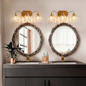 Traditional Bronze Wall Mount Mirror Lamp With Crystal Glass Shades For Bathroom Vanity <b>Lighting</b> - Product Image 2