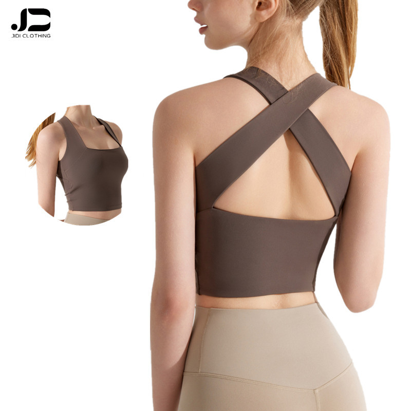 High Strength Shock Resistant Sports Underwear Running Fitness Bare Feel Fabric Bra Cross Sexy Back Antibacterial Yoga Vest