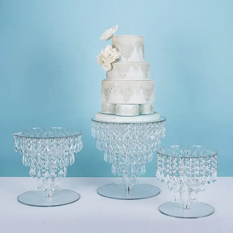 Ensemble de présentoirs à gâteaux ronds et en cristal, 3 niveaux, pour mariage, en <span class=keywords><strong>verre</strong></span> perlé, pour fête, fournitures de décoration, large, scintillant, cristal