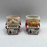 Mug à café en céramique peint à la main avec porte-biscuits Père Noël