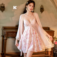 A6528 Robe de nuit en mousseline de soie à imprimé papillon doux et moelleux, broderie en dentelle, bretelles spaghetti, robe kimono en maille, tenue de maison, grande taille