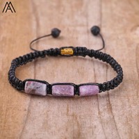 Tourmaline noire naturelle pépite perles cordon noué tresse Bracelet réglable femmes pierre de lave noire tissé Bracelet