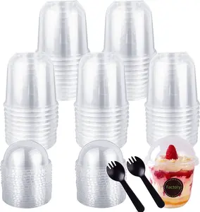 Snow cone shaved ice cream pudding dessert bubble tea U shaped plastic cup 16oz small containers disposable clear cups with lid
