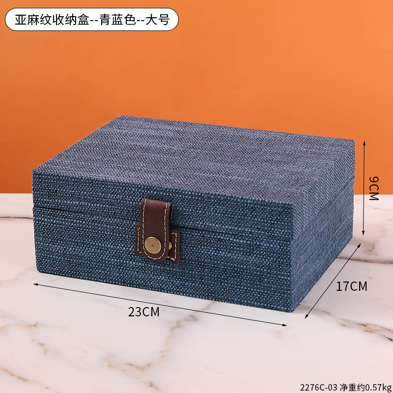 2276C-03 Linen Texture Storage Box - Cyan Blue - Large Size