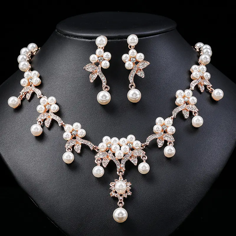 Trendy Crystal Pearl Jewelry Set Tree Branch Necklace Earring Set Bridal Wedding Jewelry Sets