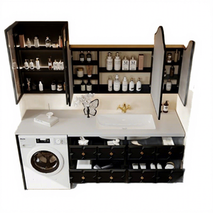 Mueble de Baño Integrado de Estilo Francés de Alta Gama, Retro, para Balcón, de Roble y Piedra Sinterizada, con Lavadora Integrada, Combinación de <span class=keywords><strong>Inodoro</strong></span> y Encimera de Piedra - Product Image 5