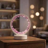 Lámpara de Mesa de Piedra de Amatista Natural Premium, Forma Circular, 18 cm de Diámetro, Alimentación USB, Luz de Meditación, Decoración del Hogar