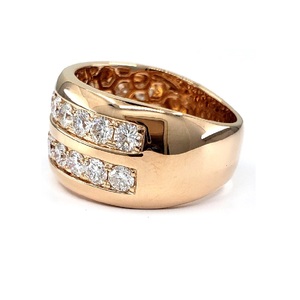 Great Offer High Quality 18k Rose Gold Real Diamond Round Double Row Classic Wedding Party Ring Band for Women - Product Image 2
