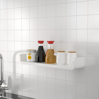 Étagères d'angle flottantes modernes multifonctionnelles en plastique HIPS autocollantes blanches à un seul niveau pour la salle de bain, la cuisine, le salon, rangement