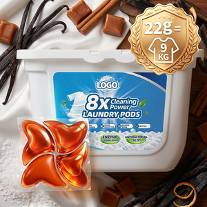 Échantillon Gratuit 22g Capsules de Lessive Concentrées Parfum Niche OEM 8X Élimination des Taches Sans Phosphore Hypoallergénique Lavage de Couches et Vêtements de Bébé - Product Image 1
