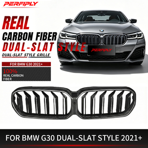 Kit de mise à niveau en fibre de carbone véritable Perfiply pour calandre avant de voiture BMW Série 5 G30 G38 LCI 2021+ (calandre double) - Product Image 1