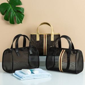 Sac de maquillage de voyage pliable avec logo personnalisé sac cosmétique de transport en maille portable avec fermeture éclair pour femmes - Product Image 5