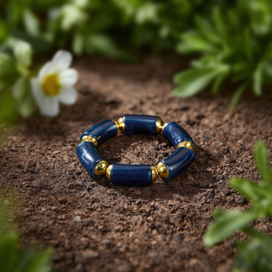 Fashion <b>Beaded</b> <b>Bracelet</b> 316L Stainless Steel PVD <b>Gold</b> Plating Sustainable Resistant Blue Tube Design - Product Image 3