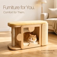 Banc multifonctionnel pour chat en bois avec coussin et griffoir en sisal pour entrée