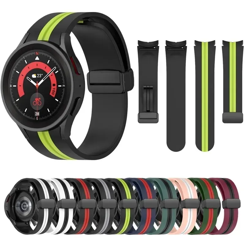Ремешок силиконовый для Samsung Galaxy Watch 5/4 Watch 5 Pro, двухцветный браслет без зазора, с магнитной застежкой, складной, 20 мм