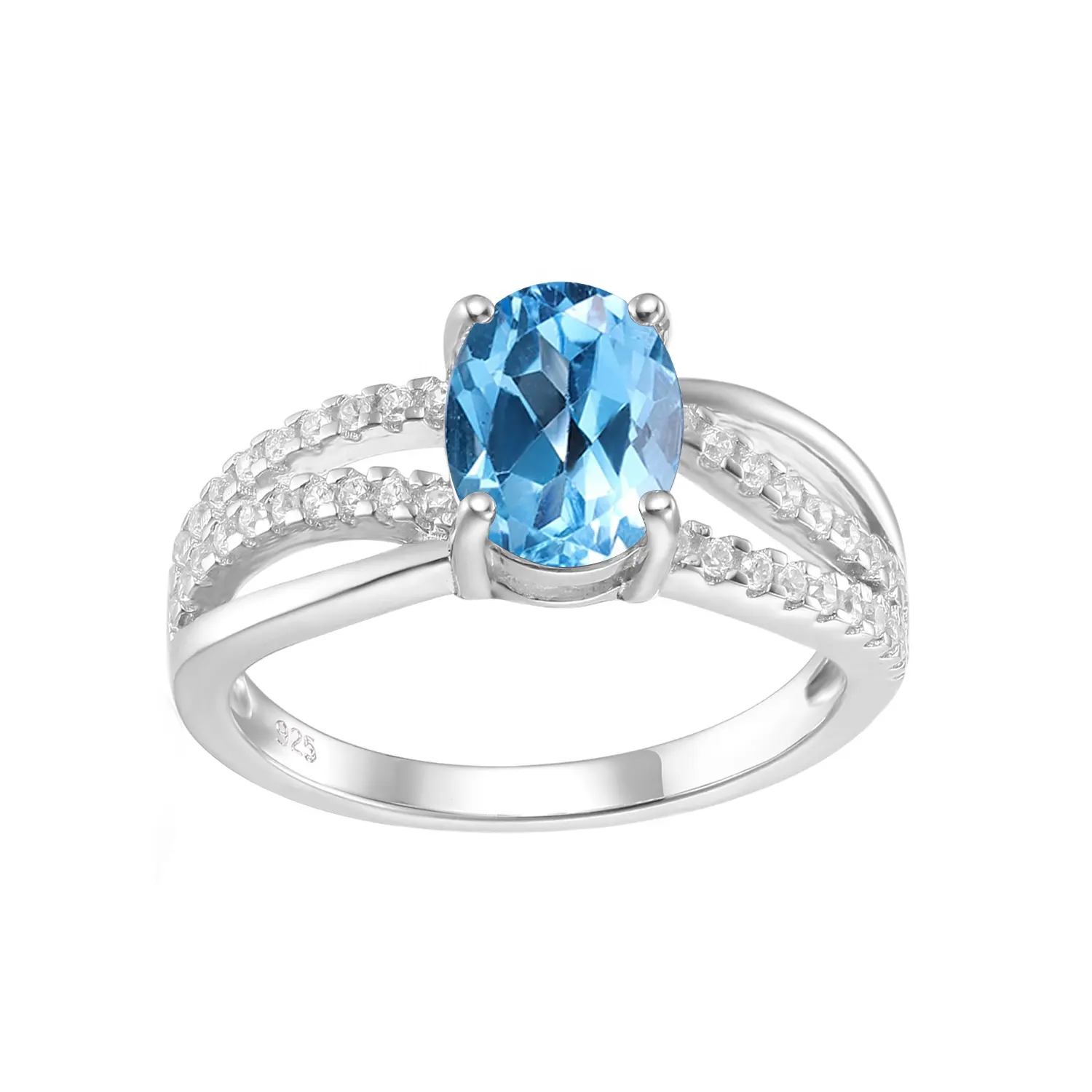 Derabing — bague de fiançailles, croix, bijoux en topaze bleue naturelle, argent Sterling 925, pour femmes