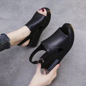 Women's Summer High-Heeled Wedge Sandals <b>Open</b> Toe <b>Open</b> Counter Type One-Button Platform Design High Top Plus Size Options - Product Image 5