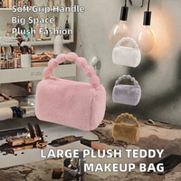 Pochette de maquillage personnalisée avec logo, grande capacité, en tissu peluche, flanelle, velours, velours côtelé, fermeture éclair, tendance, vide