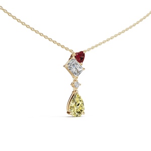 Original Jewelry Design Manufacturer Geometric Heart <strong>Ruby</strong> Gemstone Yellow Cubic Zirconia Modern Tiered Cascade Drop <strong>Necklace</strong> - Product Image 3