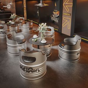 Juego de sillas de café de metal industrial, mesa de <span class=keywords><strong>Bar</strong></span> de locomotora y asiento de cabina de descanso para juegos de restaurante de negociación de tarjetas - Product Image 2