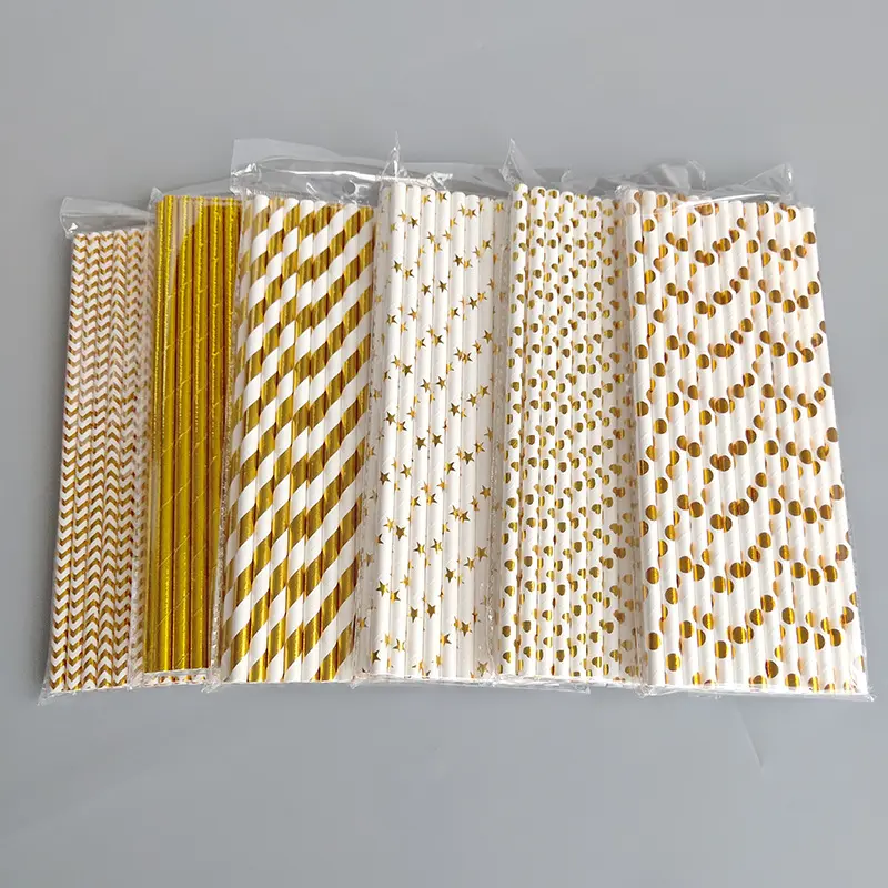 Palmy Best Selling Virgin Wood Colorful Bronzing Disposable Gold Paper Straws