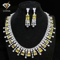 Parure de bijoux de mariée de luxe jaune avec pendentif en cristal CZ nigérian, boucles d'oreilles pendantes et collier à longues pampilles, style Dubaï