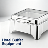 Plat de service rectangulaire en acier inoxydable de qualité alimentaire avec couvercle en verre trempé, chauffe-plat commercial pour buffet, idéal pour hôtels et mariages