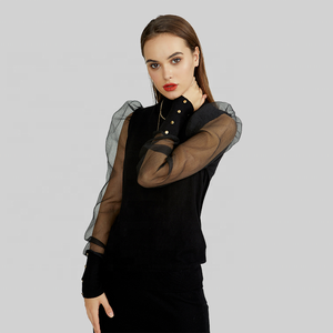 Maglione lavorato a <span class=keywords><strong>maglia</strong></span> collo alto collo alto autunno/inverno manica <span class=keywords><strong>in</strong></span> <span class=keywords><strong>Tulle</strong></span> manica lunga a sbuffo maglieria da donna con bottoni maglione Pullover - Product Image 2