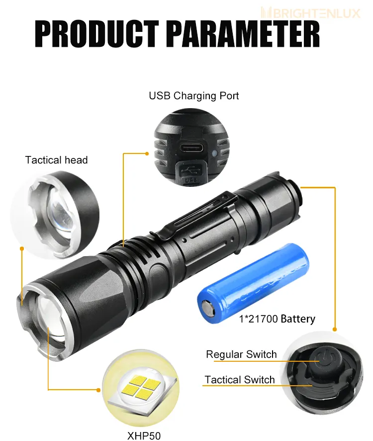 XHP50 군용 USB 토치 줌 강한 빛 사용자 정의 Taschenlampe 슈퍼 밝은 강력한 edc 충전식 높은 전력 led 손전등