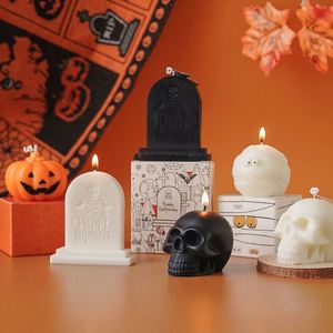 Bougie parfumée en cire de soja en forme de citrouille, de fantôme et de pierre tombale pour Halloween, pour la décoration d'ambiance de table de fête à la maison - Product Image 1