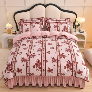 Vendita diretta nuova gonna da letto a base di latte oro spessa invernale Plus <span class=keywords><strong>velluto</strong></span> copripiumino a quattro pezzi Set di lenzuola - Product Image 3