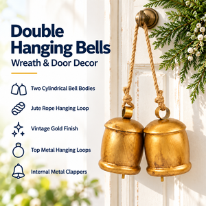 Campana Doble Metálica Personalizada con Cuerda <span class=keywords><strong>de</strong></span> Yute, Forma Recta, Weisita, para Decoración Navideña <span class=keywords><strong>de</strong></span> Puertas y Casas <span class=keywords><strong>de</strong></span> Campo - Product Image 1