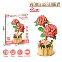 Kit de puzzle 3D en bois, modèle de fleurs, assemblage DIY, bouquet avec boîte de plantation en bois pour la décoration de la maison, du bureau ou comme cadeau