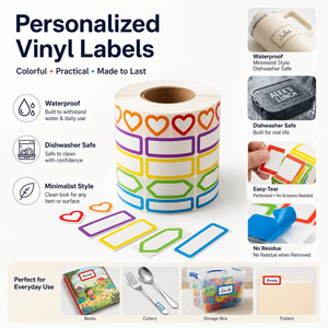 Etiquetas de Vinilo Personalizadas con Nombre, Resistentes al Agua y Aptas <span class=keywords><strong>para</strong></span> Lavavajillas, Rollo de Pegatinas Personalizadas <span class=keywords><strong>para</strong></span> Niños, Escuela, Hogar, Organización y Almacenamiento - Product Image 1