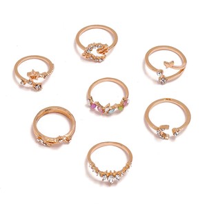 Fashion <b>Rings</b> <b>Set</b> 7pcs <b>Gold</b> Tone Cubic Zirconia Butterfly Star Moon Design Women's Jewelry Gift Occasion Accessory - Product Image 5