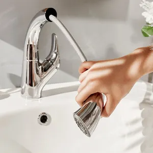 Jomoo High-End Luxe Pull-Out Badkamer Basin Kraan Twee Outlet Modes Handig Wastafelmengkraan Met 360 Graden draaibare Spuit