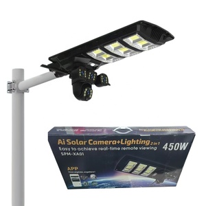 Farola Solar LED de 450W Todo en Uno V380 Pro con Control por Aplicación, Monitoreo WIFI 4G, Luz de Seguridad para Jardín, Luz Solar para Exteriores - Product Image 1