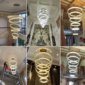Modern Gold Crystal Stainless Steel Ring <b>Chandelier</b> LED Pendant <b>Light</b> Adjustable Height Living Room Large Size Daylight 5000K - Product Image 2