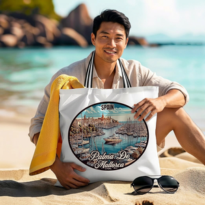 Bolsa de Playa de Palma de Mallorca, España, Bolsa de Compras Grande de Tela No Tejida con Asa para el Hombro - Product Image 1