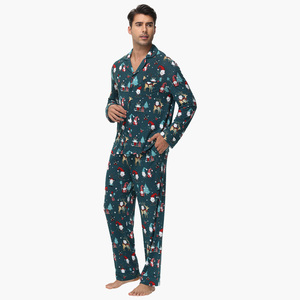 Pyjama d'hiver pour homme personnalisé en bambou, vêtements de nuit respirants, vêtements d'intérieur, pantalon de pyjama de Noël pour homme, chemises de pyjama à col rabattu - Product Image 2
