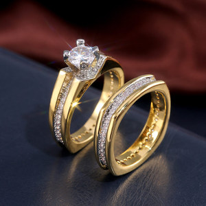 Set di Anelli con Zirconi Scintillanti Bicolore per Donne, Gioielli Eleganti e di Lusso per Matrimoni - Product Image 4