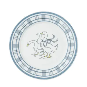 Стильные светло-голубые рисунки гуся в Корейском стиле, милые Мультяшные печатные тарелки, цветные фарфоровые тарелки для ужина, десертные тарелки