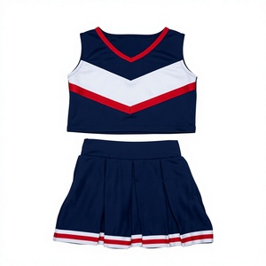 Custom Sublimated Navy <b>Red</b> White Cheerleading Uniform Sleeveless Cheer <b>Crop</b> <b>Top</b> Pleated Skirt Team Sportswear OEM Apparel - Product Image 1