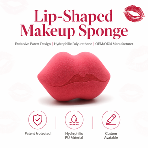 Éponge de maquillage en forme de lèvres JLY avec logos personnalisables, apparence unique, utilisation humide et sèche, éponge de maquillage à double usage - Product Image 1
