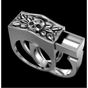 Skull <b>Ring</b> Two-Tone Silver Gold Unisex Punk Style Jewelry Gift Fashion <b>Rings</b> - Product Image 5