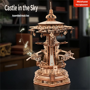 Boîte à musique en bois artisanale Chaotong, modèle 3D à assembler d'une ville fantastique futuriste, cadeau d'anniversaire pour couple, kit d'outils de construction de modèle - Product Image 2