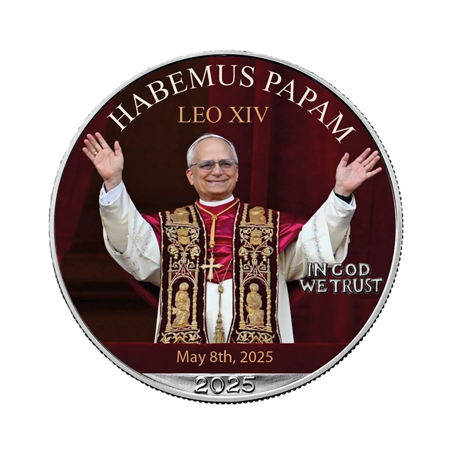 Металлическая поделка Pope Leo XIV памятная монета HABEMUS PAPAM Серебряная твердая эмалированная монета с крестом для молитвенного использования